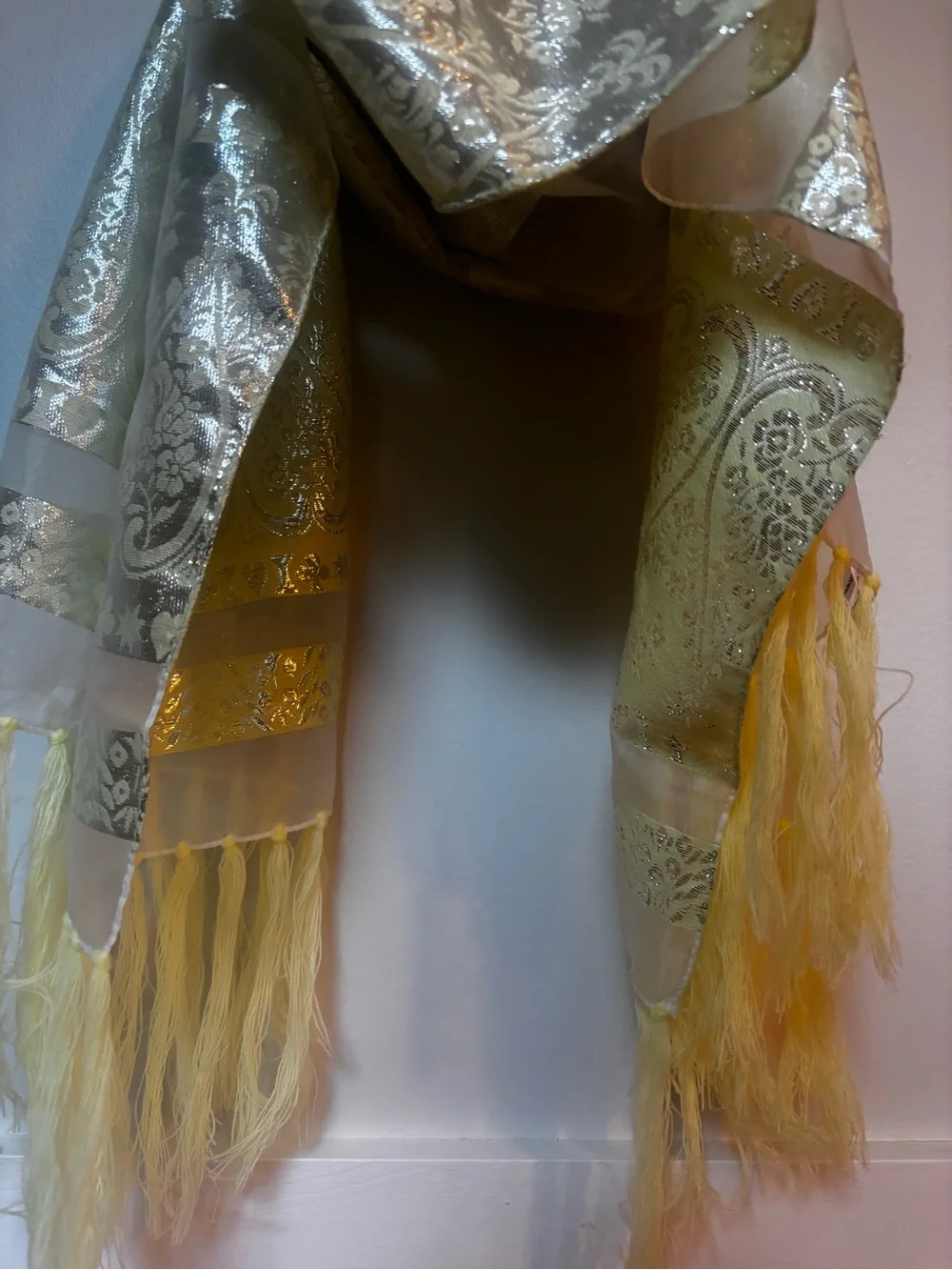 metallic zari brocade shawl featuring traditional intricate paisley (buta)